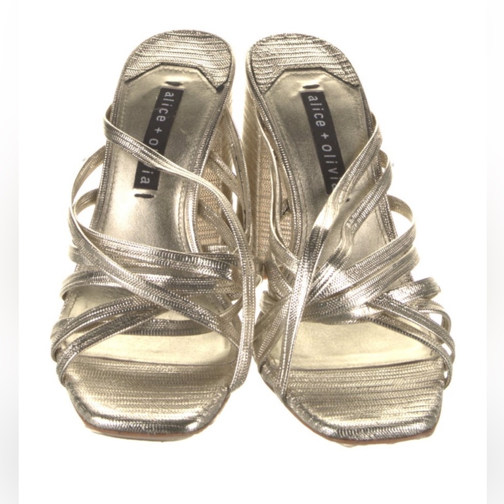 Alice + Olivia Metallic Silver Strappy Heels